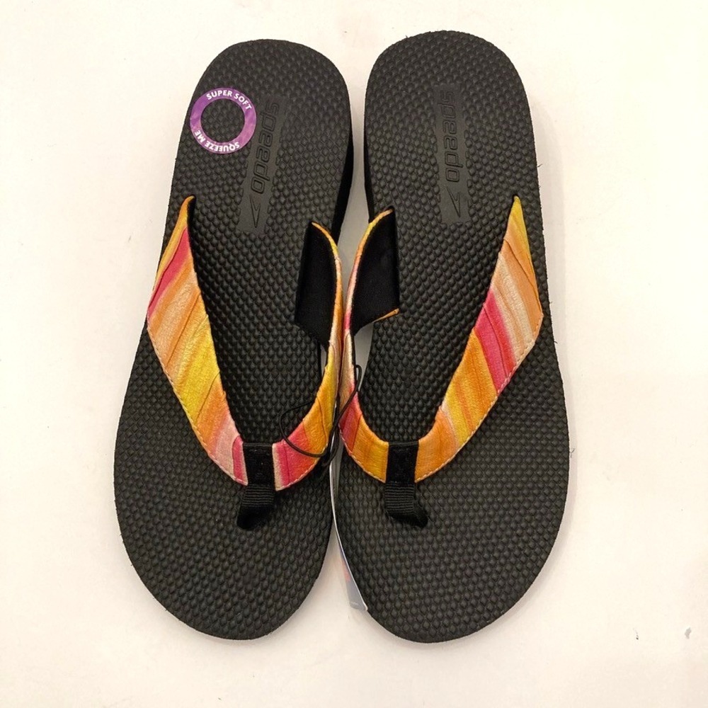 NWT Speedo Wedge Thong Sandals Women's 9 Orange/Yellow Cushion Flip Flop‎ Shoe